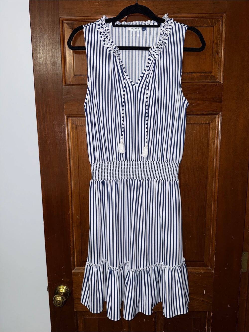Cabana sz large Sleeveless Navy and White Striped Summer Dress
